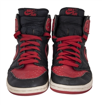 1985 Original Pair of Air Jordan I (Red & Black) Hightop Sneakers In Original Nike Box and Hang Tag 